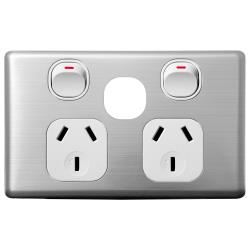 Voltex Classic Stainless Steel Cover Plate for Horizontal/Vertical Double Power Outlet with Extra Switch