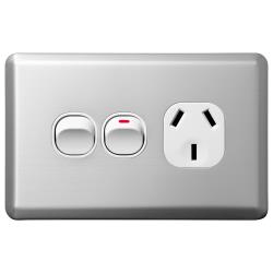 Voltex Shadowline Stainless Steel Cover Plate for Horizontal Single Power Outlet with extra switch