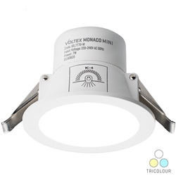 Voltex Monaco Mini 7W - 70mm IP44 Integrated Driver LED Downlight - CCT Tricolour - Changeable