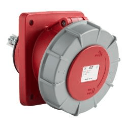 IP67 CEE Panel Mounted Socket Outlet- Angled Red 415V 4 Pin 63A 6H