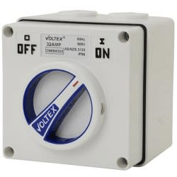 Voltex IP56 Surface Switch 3 Pole 500V 32A - Chemical Resistant White