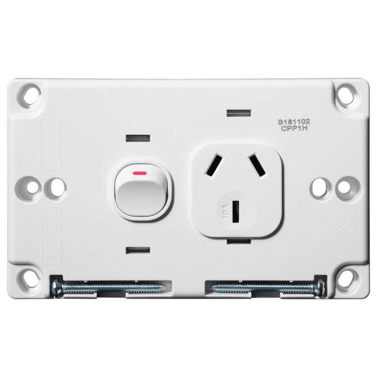 Voltex Classic Horizontal Single Power Outlet 250V 10A with Safety Shutters