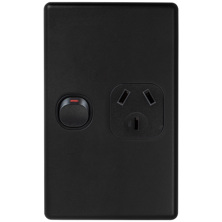 Voltex Classic Matte Black Vertical Single Power Outlet 250V 10A with Safety Shutters