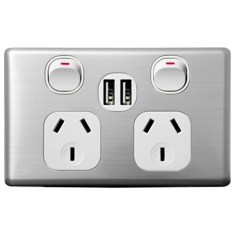 Voltex Classic Stainless Steel Cover Plate for Double Power Outlet with USB