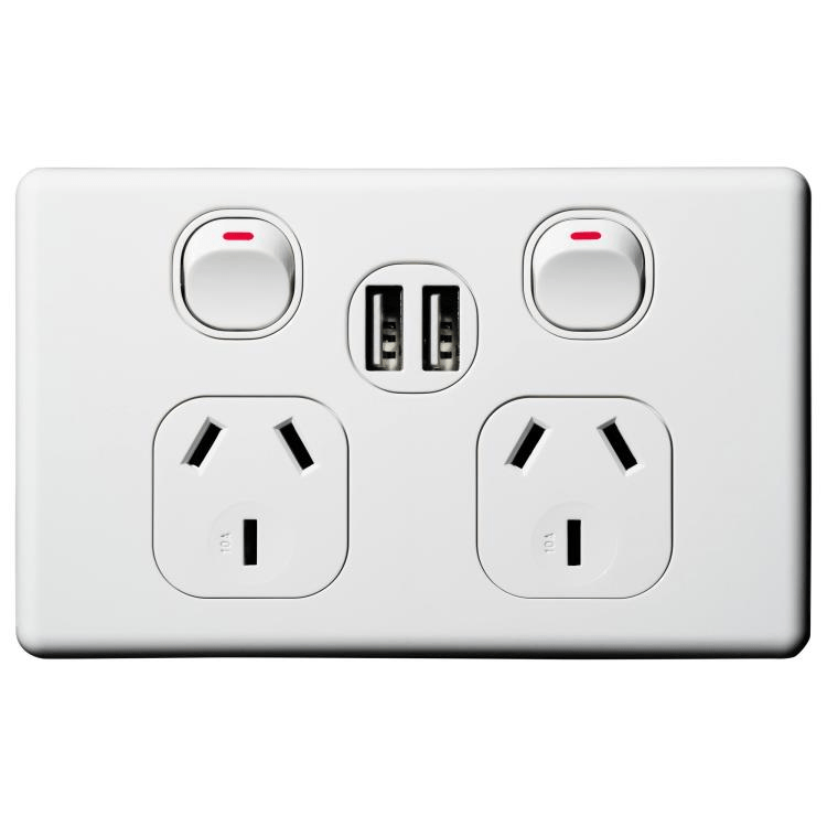 Voltex Classic Double Power Outlet 250V~ 10A & 2 x 2.1 A USB Outlets