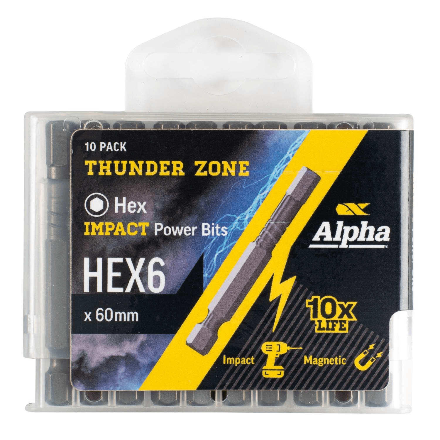 Hex 6 x 60mm Hex Drive Thunderzone Impact Driver Bit - 10 Pack