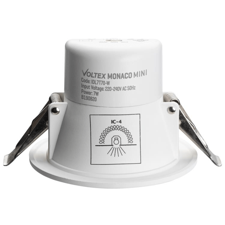 Voltex Monaco Mini 7W - 70mm IP44 Integrated Driver LED Downlight - CCT Tricolour - Changeable