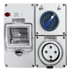 IP56 500V 32A 4 Round Pins Switched Socket Outlet and DIN Enclosure (With back box)